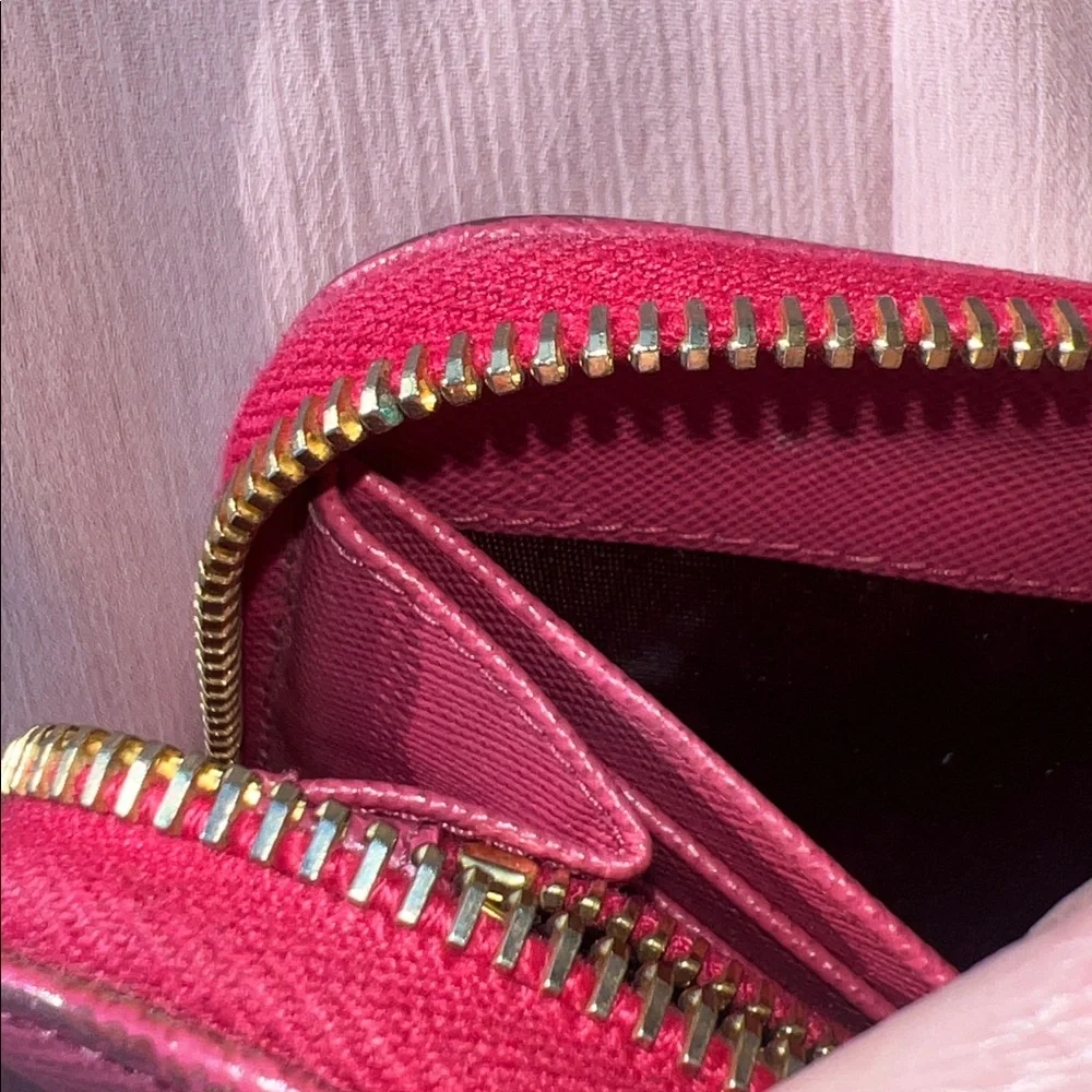 Prada Pink Fuchsia Bow Saffiano Leather  Zippy Wallet